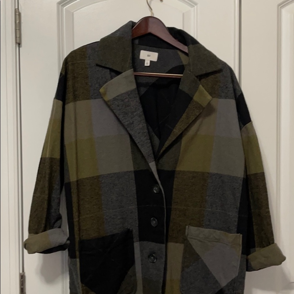 BP. Oversized Plaid-Argyle pattern duster coat